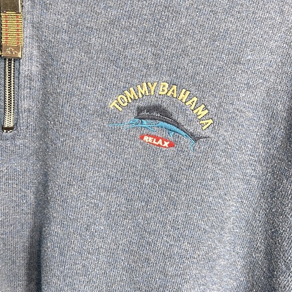 Tommy Bahama Relax 100% Cotton Sweatshirt Blue Swordfish Quarter Zip XL - Picture 5 of 9